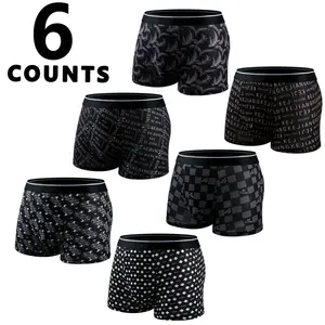 [6 pieces/pack] Fashion printed underwear, stretch boxer briefs, moisture-wicking, quick-drying and breathable, soft and comfortable, men's underwear Stylish