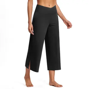 Capri Sweat Pants with Pockets for Women Oversized Drying Tight Elastic Comfortable Fitness Pocket Side Slits Pants Yoga Pants Black