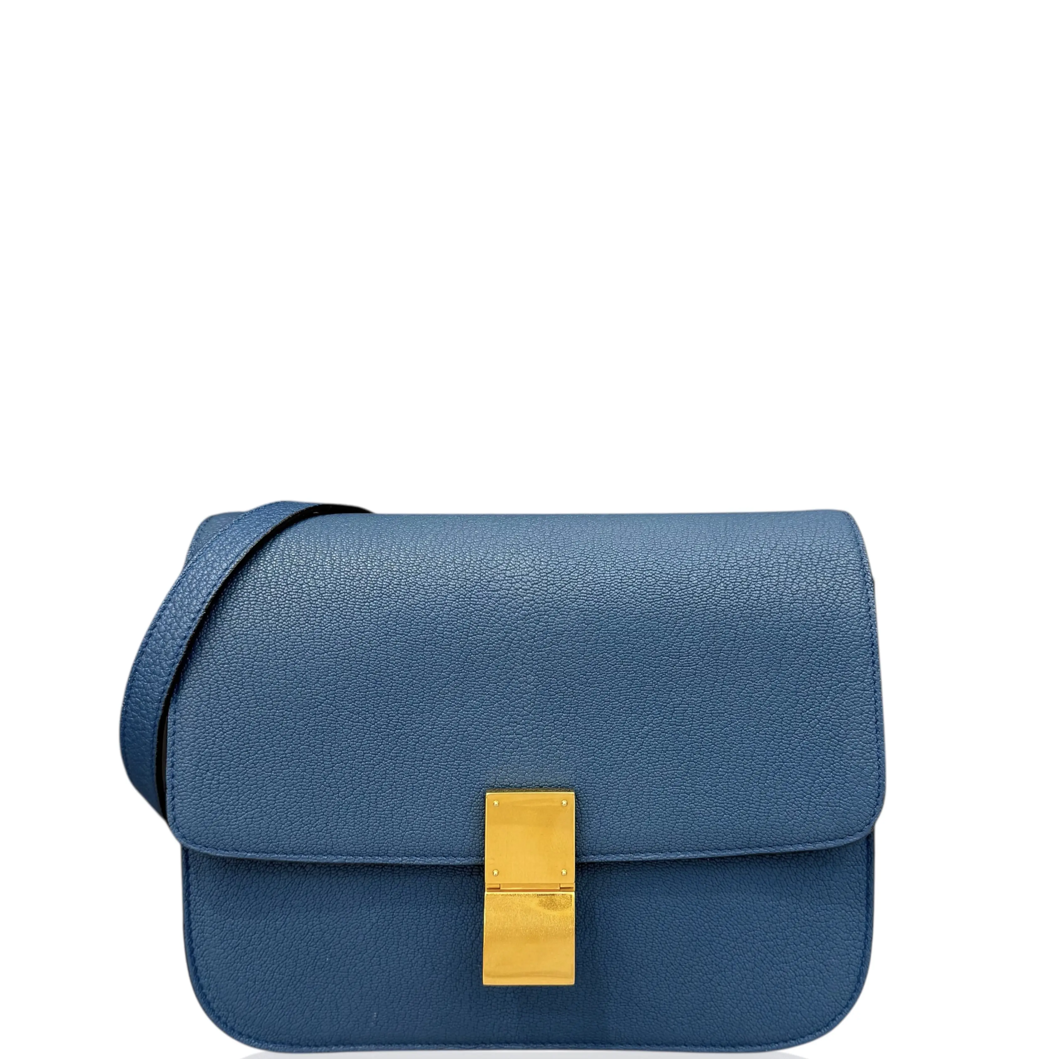 Pre-owned Celine Leather Shoulder Bags Medium Classic Box Goatskin Blue (mg011226c4)