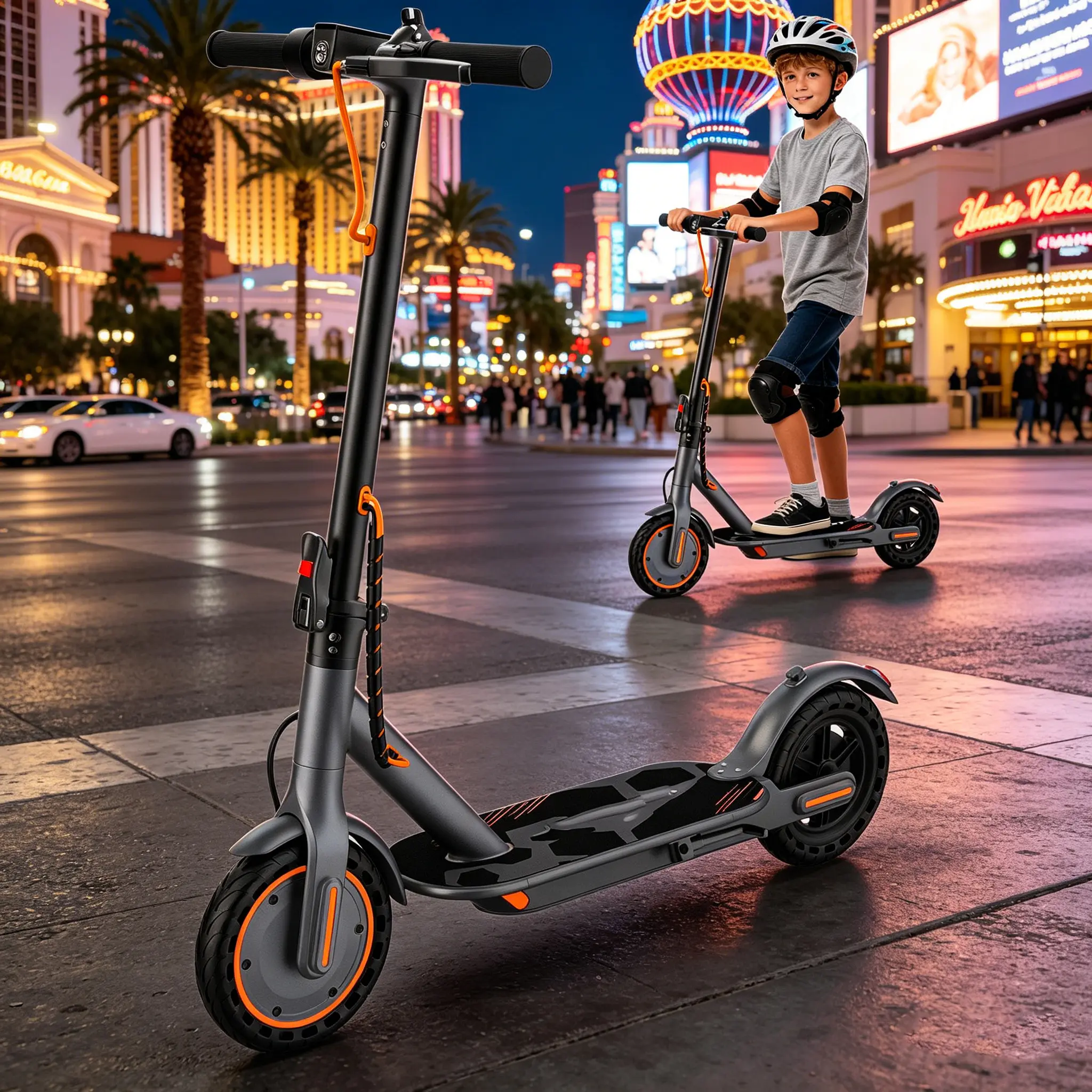 2026 Hot Orange Kids Motorized Scooter, 350W Motor Foldable E-Scooter for Boys & Girls, Dual Brakes, 8.5" Solid Tires, 15° Climb, Foldable Size, Safe Outdoor Rides Ideal Gift