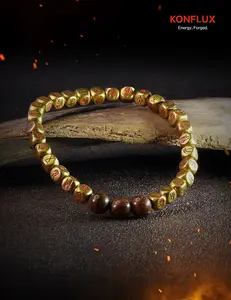 KONFLUX Golden Light Mantra Bracelet Copper Seal Script Cuff Daoist Protection Jewelry Spiritual Gift For Men Women Buddhist
