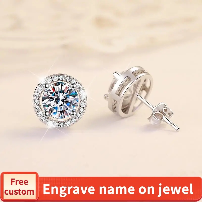 S925 Sterling Silver High Grade Certified Synthetic Moissanite Stud Earrings /Round Wrap Style/ D Color E Cut VVS1 Clarity valentine gift elegant ear