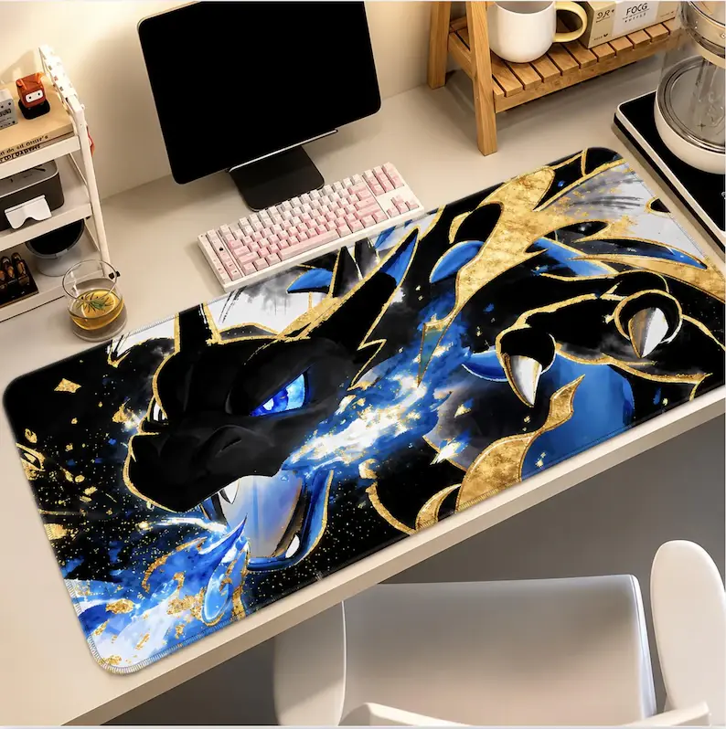 CCharizardd Mouse Pad XL, Mega Evolution Desk Mat – Anime Gaming Mousepad, Dragon Fire Desk Setup