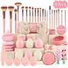 All-in-1 Holiday Makeup Starter Kit - Classic Cosmetic Set with Brushes, Eye Makeup Tools, Sponge, Headband, Brush Cleaning Bowl, Puff, Wristband for Flawless Complexion, Portable Multicolor Girls Kit 49/48/52/58Pcs