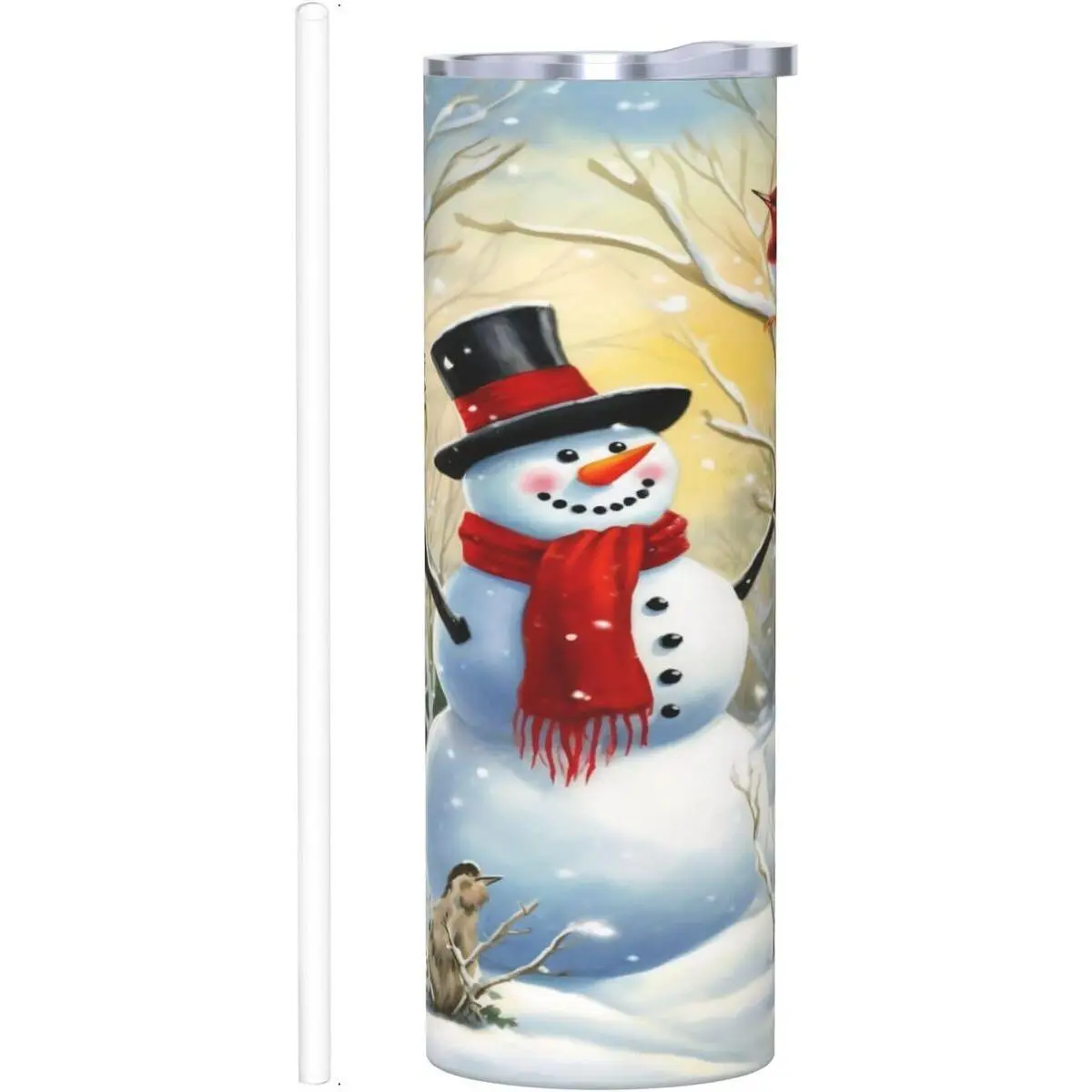 20 oz Thermal Coffee Tumbler - 304 Stainless Steel, Double-Wall Insulated Portable Snowman Christmas Kitchenware Drinkware with Splash-Proof Lid, Straw, Personalized USA Print, Winter Holiday Gift for Adults