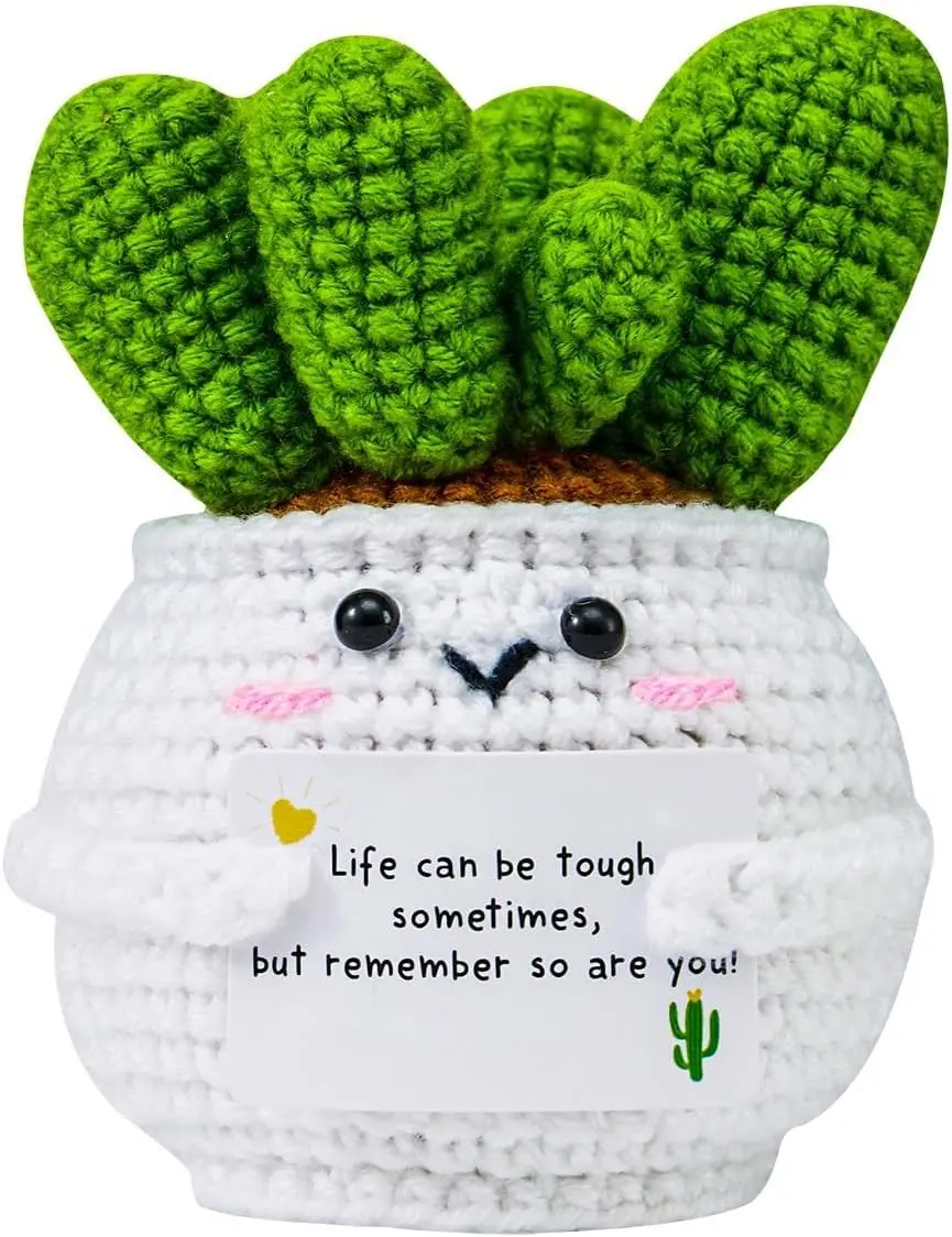 Handmade Crochet Cactus Positive Doll Crochet Gifts for Women Men Mom Teacher Friendship Coworker Birthday Crochet Plant Office Desk Decor