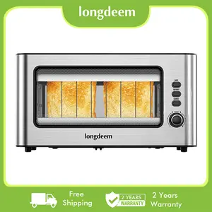 Clear View Toaster, LONGDEEM 1.75'' Extra Long Slot Glass Toasters Stainless Steel 2 Slice with 6 Browning Control for Bagel, Defrost & Auto Shut Off with Removable Crumb Tray tostado rade pan whall toaster
