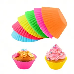 8/20/40pcs Round Silicone Cake Muffin Cups Heart Rose Design Baking Mold, Random Colors, Perfect for Cupcakes & Desserts, Heart Shape Silicone, Bakeware