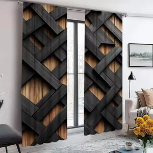 Geometric Print Curtains Set of 2, Fashionable Rod Pocket Window Drapes for Bedroom & Living Room, Comfortable Atmosphere, Easy Installation, Home Textile