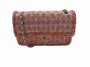 Pre-owned CHANEL Tweed with Sequin Embellishments Mini Bags Tweed Braid Sequin Mini Flap White Pink Orange 54 2600040239392