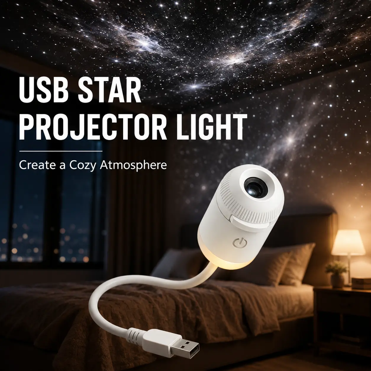 Galaxy Star Projector Light, USB Powered Night Sky Projection Lamp with 6 Projection Slides, Adjustable Focus Lens, Flexible Gooseneck, Bedroom Ceiling Projector for Home Decor, Kids Room and Gifts