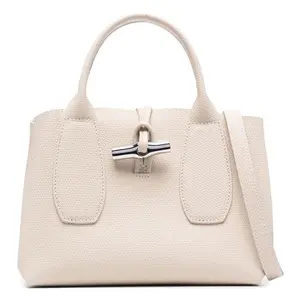 Longchamp Roseau 22 Leather Crossbody Bag with Bamboo Closure in White for Women