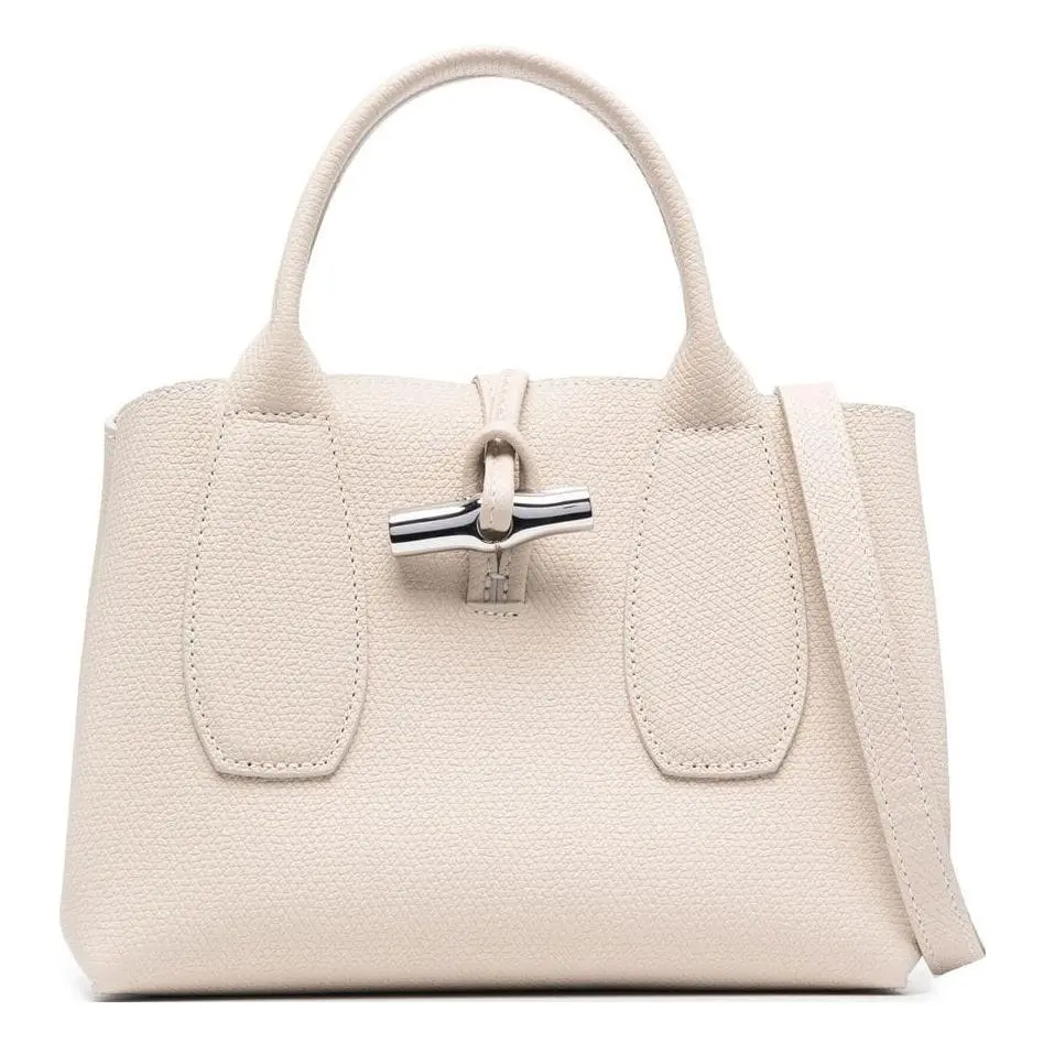 Women's Longchamp Roseau 22 Leather Crossbody Bag - White, Bamboo Closure, Fashion Elegant Handheld Purse, Fashion Elegant Handbag