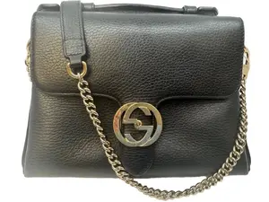 Pre-owned GUCCI Calfskin Leather Crossbody Bags Black Interlocking Top handle Crossbody Bag
