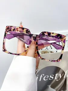 New Fashion Bohemian Large Frame Square Flat Mirror Glasses, Stylish Square Frames High Quality Trendy Unisex Street Style Eyewear for Daily Wear
