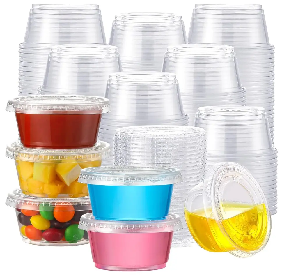 120 Sets - 2 oz Jello Shot Cups with Lids, Airtight Portion Cups, Stackable Small Plastic Containers with Lids