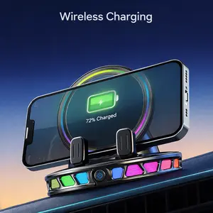 Cars Accessories Electric Magnetic Wireless Charging Car Phone Mount with RGB Ambient Light – Ultra Stable Vacuum Suction Phone Holder for Car