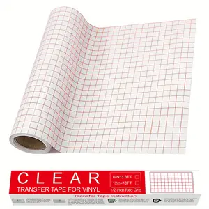 Clear Vinyl Transfer Paper Tape Roll-1 X 10 FT W/Alignment Grid Application Tape For Silhouette Cameo, Cricut Adhesive Vinyl For Decals,Signs, Windows, Stickers