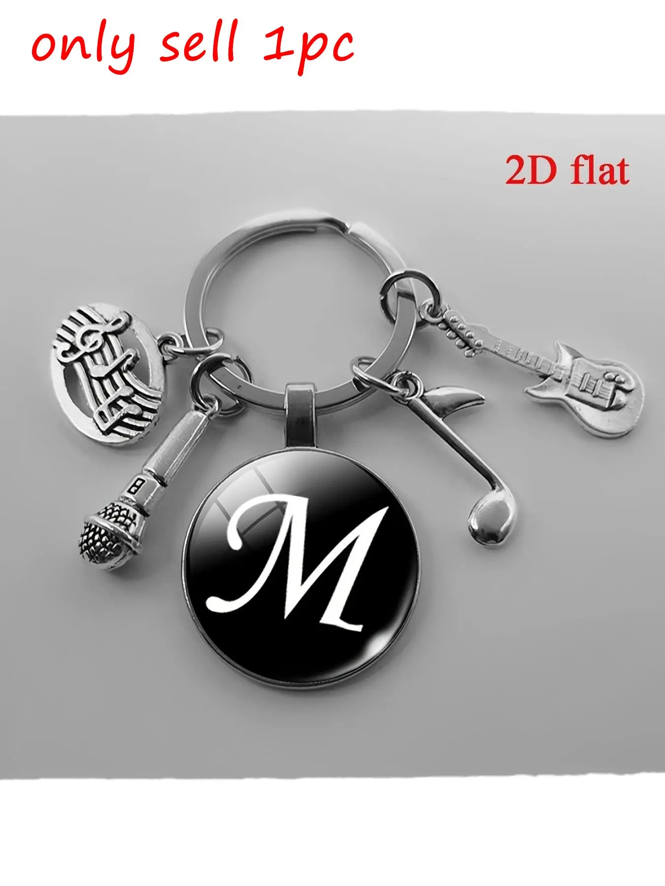 1pc Music Time Gem Keychain, Featuring a Microphone Guitar And a Small Pendant with Music Symbols - a Perfect Gift for Music Lovers. It'S a Glass Keychain with a Letter Design