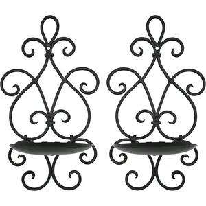 Metal wall candle sconce holder set of 2 hanging wall mounted candle sconces holder wall sconces decor for bedroom dining room black 10inch6inch