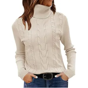 Womens Turtleneck Sweaters Cable Knit Long Sleeve Pullover Sweater Jumper Stylish Versatile for Layering and Everyday Use