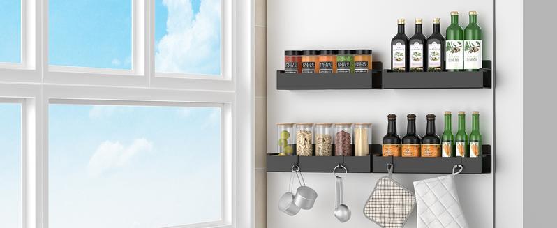 4 Pack Magnetic Spice Rack Organizer with Hooks for Refrigerator & Microwave Oven, Magnetic Shelf with Paper Towel Holder, Kitchen Gadgets, Home Organization lmprovement Shelf, Kitchen Storage Rack Decor, Decorative Storage Rack, Gifts for Mom