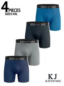 KJFISTMU Men's Boxer Briefs 4pcs Solid Color Mid-rise Soft Zero-restriction Fit Breathable Non-see-through Sweat-wicking Classic Style Holiday Gift Wardrobe Staple