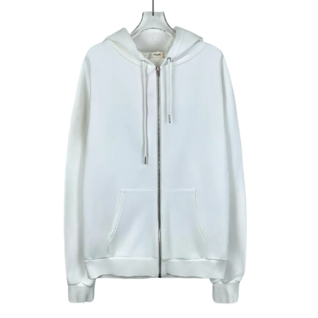 RDLT- Celine White Logo Print Cotton Zip Hoodie Size L
