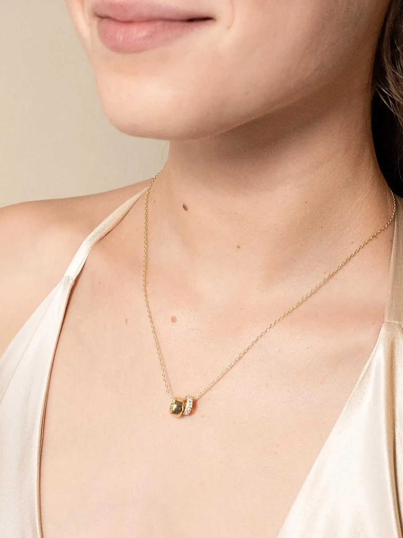 Dainty Double Pendant Necklace | Gold or Silver Diamond Necklace | Minimalist Two Charm Necklace | Everyday Jewelry Gift for Her
