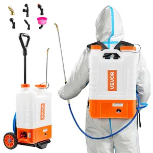 fathersdaygift  VEVOR Battery Powered Backpack Sprayer with Cart, 0-94 PSI Adjustable Pressure, 4 Gallon Tank on Wheels, with 8 Nozzles and 2 Wands, 12V 7.2Ah Battery, Wide Mouth Lid for Weeding, Spraying, Cleaning