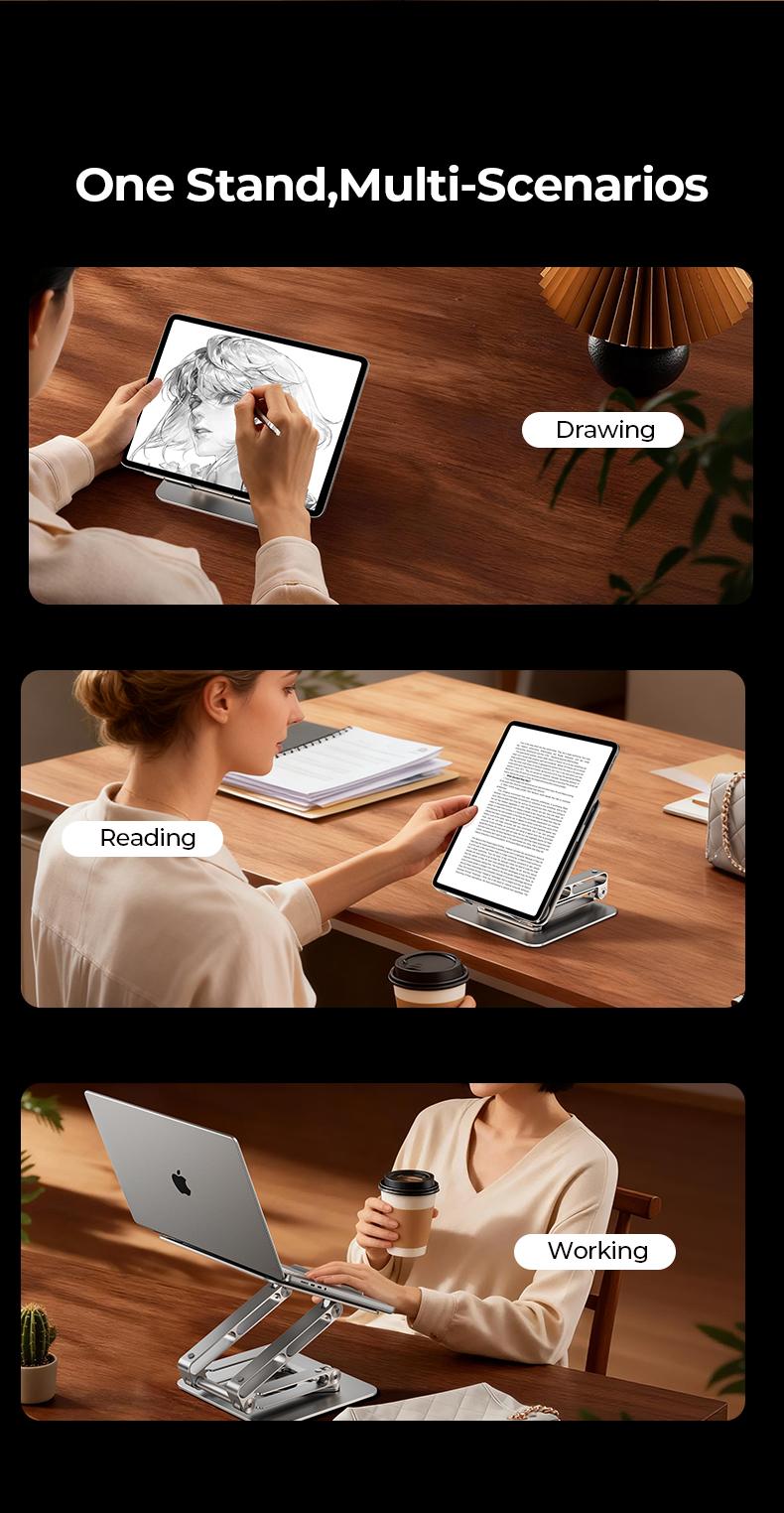 MAGIC JOHN Adjustable Laptop Stand for Desk, 360° Rotating Foldable Protable Laptop Riser Holder, Ergonomic Design Computer Notebook Stand Holder for MacBook Pro Air