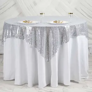 Sequin Square Table Overlay 60"x60" Silver - Glittering Table Topper
