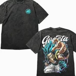Super Saiyan Blue Gogeta Anime T-Shirt - Vintage Washed Heavyweight Cotton Tee, DB Super Graphic Streetwear, Retro Oversized Saiyan Shirt for Men & Women