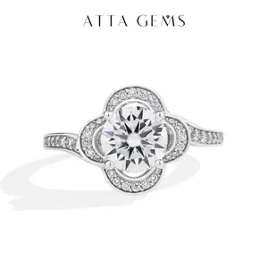 ATTAGEMS Classic D Vvs1 Color Rount Cut 1.5CT Synthetic Flower Moissanite Ring for Women 925 Sterling Silver Engagement Wedding Luxury Rings Fine Jewelry R270 summerwins