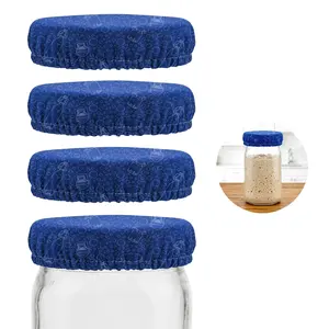 Fermentaholics Breathable Mason Jar Cloth Covers for Fermentation – Breathable Reusable Elastic Covers for Sourdough Starter, Kombucha, Kefir & Ginger Bug, Fits 2–3.75 in Openings, Blue 4 Pack
