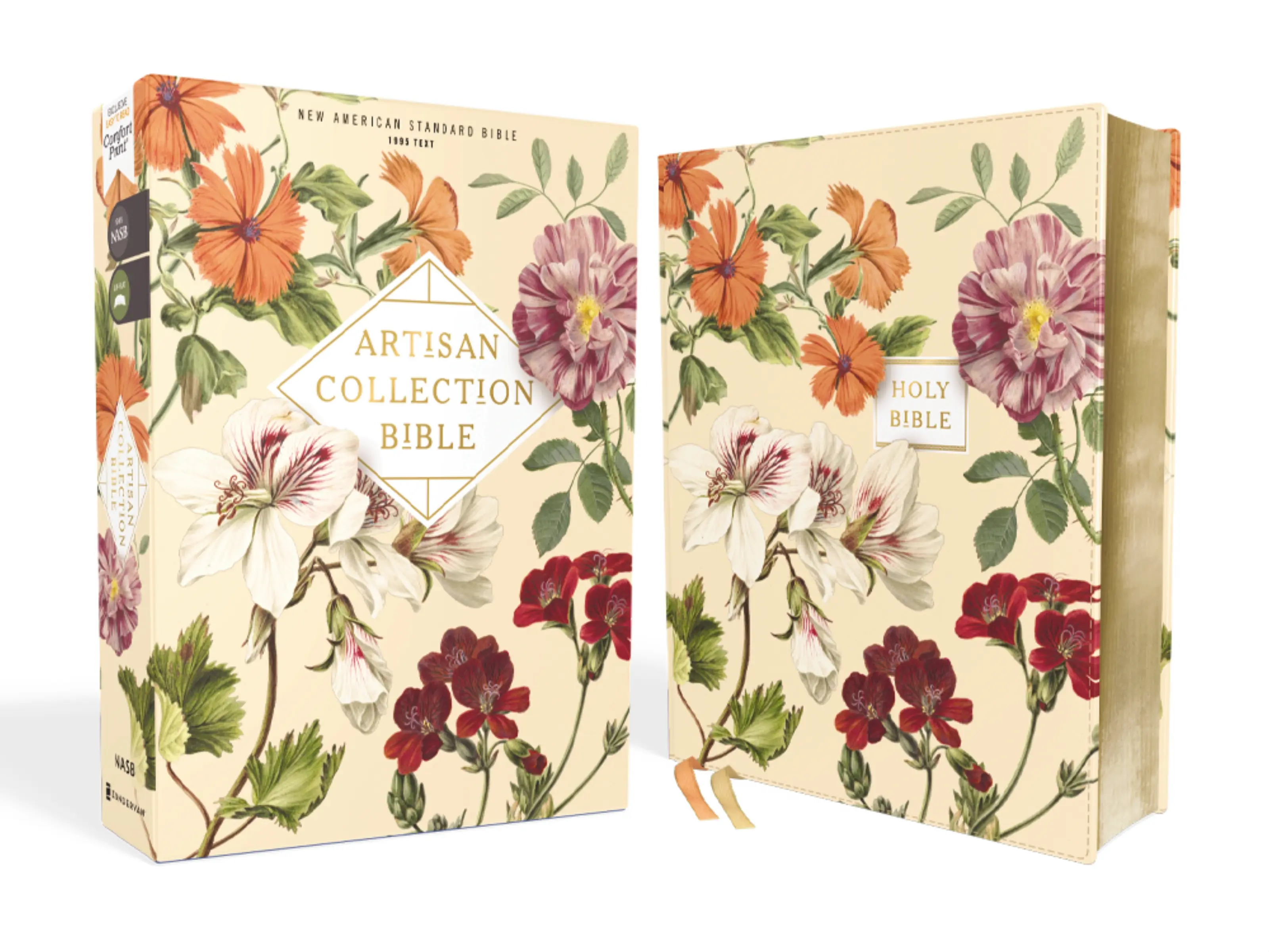 NASB, Artisan Collection Bible, Leathersoft, Almond Floral, Red Letter, 1995 Text, Comfort Print by Zondervan [Leatherbound Book]
