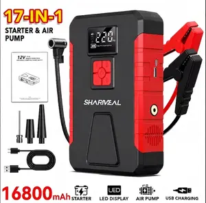 SHARMEAL 16800mAh High-Capacity Portable Car Jump Starter - 12V Automotive Roadside Emergency Escape Tool Kit with 150PSI Tire Inflator, Power Bank, LED Light