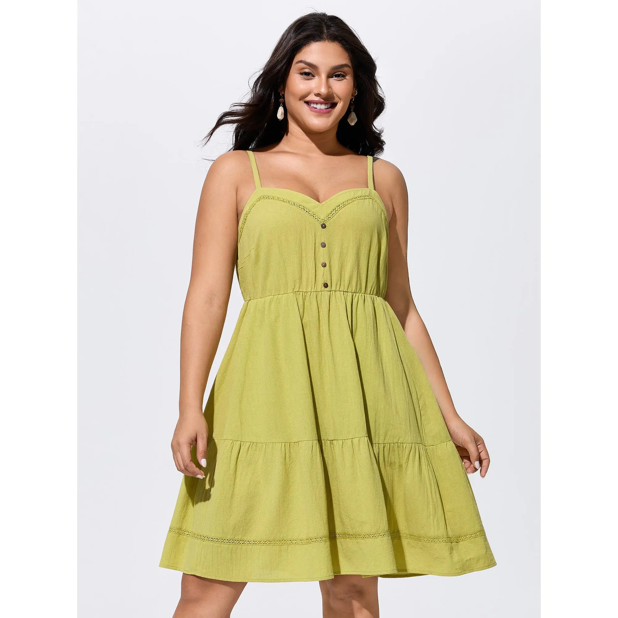 BloomChic Plus Size Women's Casual Boho Cotton Mini Dress, Smocked Tiered Garment with a Sweetheart Neckline and Pocket, Fabric, Lady, Shirred, 14-16/1X, Else, Low Iron, Mid-Thigh, Above Knee, Casual Wear, Plus Size Clothes, Curvy Dresses Plus Size, Brunc