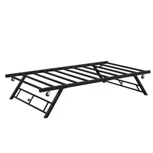 Garvee - Standing rolling bed, foldable rolling, single rolling bed frame, metal slat support with lockable wheels, coffee color