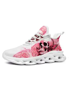 Men's Wide Fit Gothic Skull Rose Sneakers, Breathable Lightweight Running Shoes, Streetwear Fashion Casual Trainers for All-Day Wear, PLUS SIZE