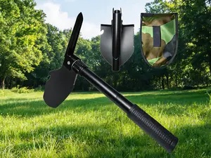Folding Multifunctional Survival Shovel  Folding Shovel, Portable Survival Shovel with Compass, Camping Tool kit, car Rescue Tool Shovel, high-Carbon Steel - for Camping, Adventure, Gardening, Emergencies (Black)