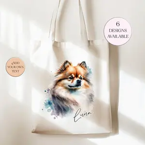 Personalised Watercolour Pomeranian Tote Bag with Long Handle – Stylish and Durable, Perfect for Everyday Use, Gift for Pomeranian Lovers #1634