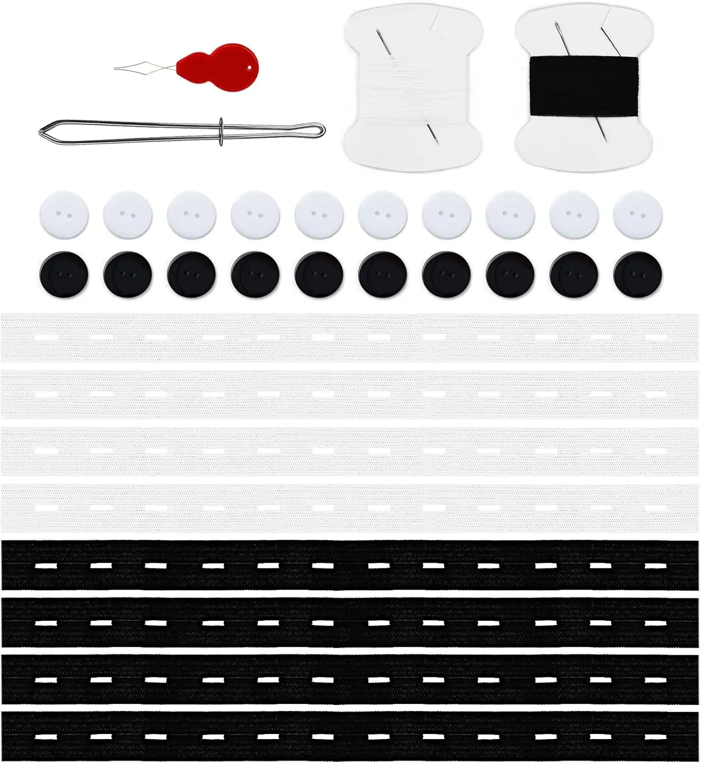Women's 33PCS Polyester & Spandex Elastic Pant Waist Tightener Kit - Premium Jean Waist Adjuster Buttons, Pre-Made Snaps, Elastic Band, Needle Threader, Sewing Thread Tools (4PCS Black + 4PCS PVC, Stainless Steel Components), Convenient Storage, Spandex B