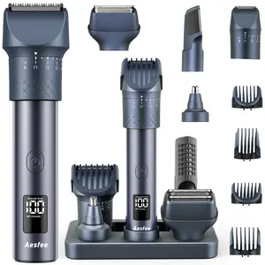 Aesfee Men's Cordless 5-in-1 Beard Trimmer Kit - Professional Hair Clippers Set with Foil Shaver, Nose & Body Trimmers, Brush, USB-C Charge Dock, 20-Setting Precision Adjustable Dial, Stainless Steel Blade, IPX7 Waterproof, Mens Gifts Barber Haircut Kit