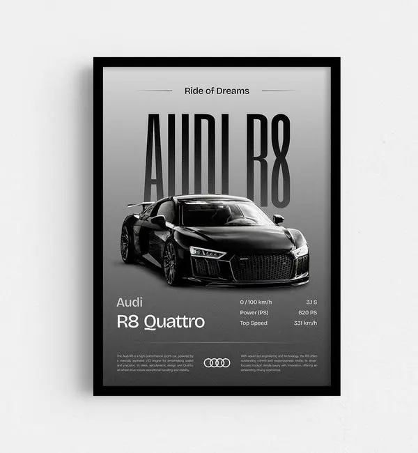 Audi R8 Poster, Boys Room Decor, Kid Wall Art, Men Cave Decor, Men Bedroom. R8 Prints, Audi Posters, Car Poster, Sports Car Art, Supercar