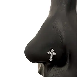 Latin Cross Nose Stud - Surgical Steel, 20 Gauge, L-Shape, 7mm x 4mm, Hypoallergenic, Lead and Nickel Free, Durable, Comes with Case and Exclusive Pouch