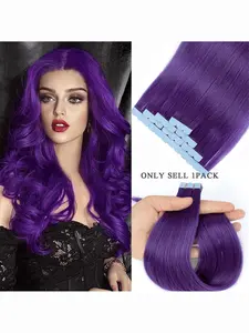 10 Pieces Double-Sided Invisible Seamless Tape-In Glueless Human Hair Extensions – Natural Straight Style Available in Violet, Dark Blue, Dusty Pink and Lime Green