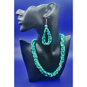 Turquoise braided seed bead set