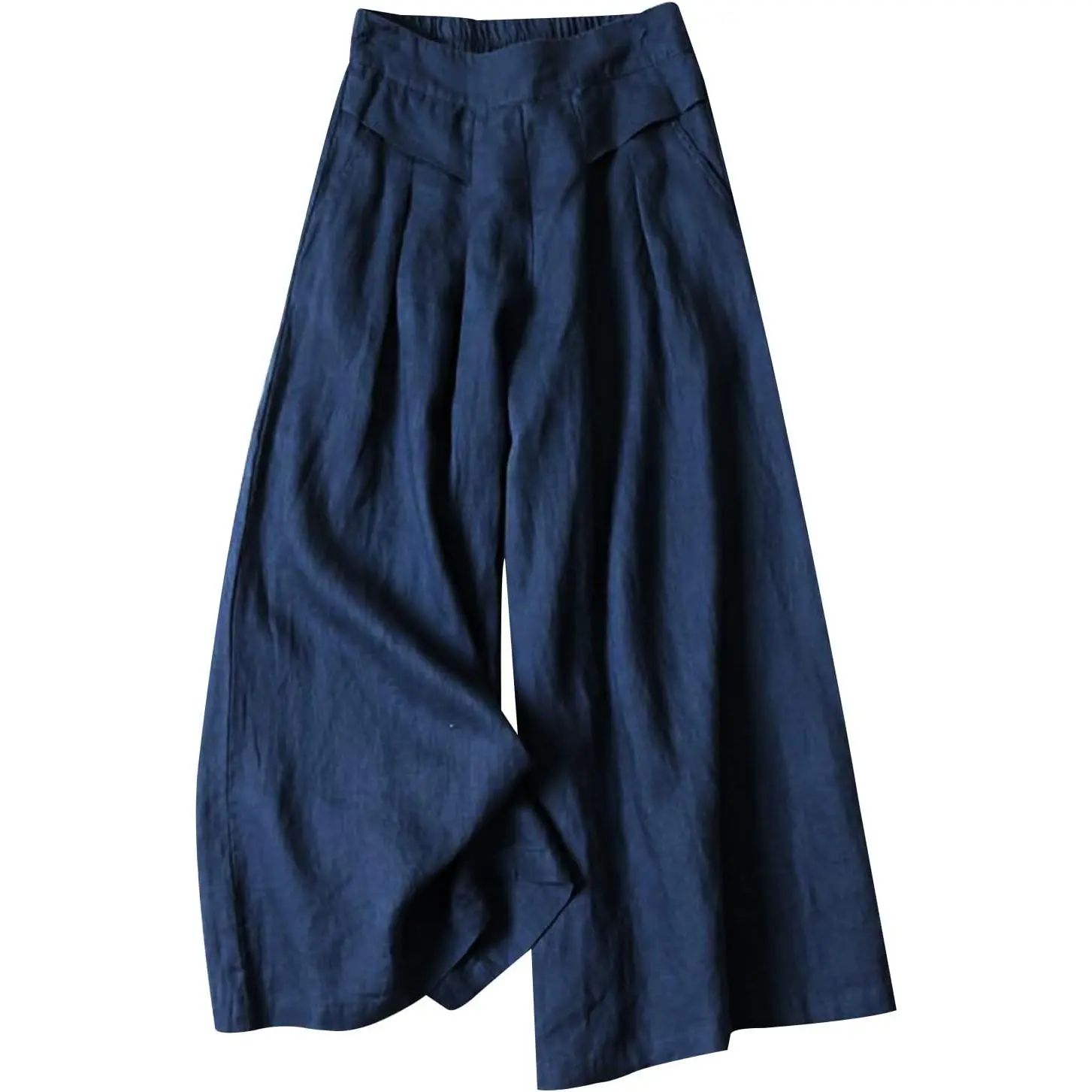 Women' s Culottes Linen Blend Wide Leg Pants Elastic Waist Casual Palazzo Trousers with Pockets Capris