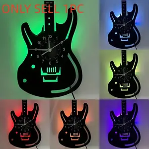 Guitar Theme Vinyl Record Wall Clock, Creative Decorative Clock, Artistic Wall Decor, Home & Office Decor, Unique Gift for Birthdays & Holidays